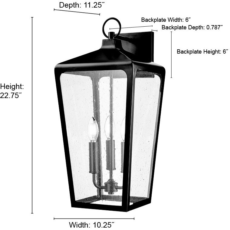 Brooks 3 Light 22.75 inch Powder Coated Black Outdoor Wall Sconce